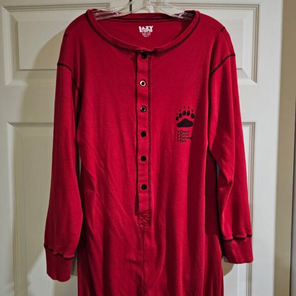 Lazy One Bear Bum Flapjack Pajamas XL Union Suit Romper Red Cotton Long Johns - Picture 2 of 10